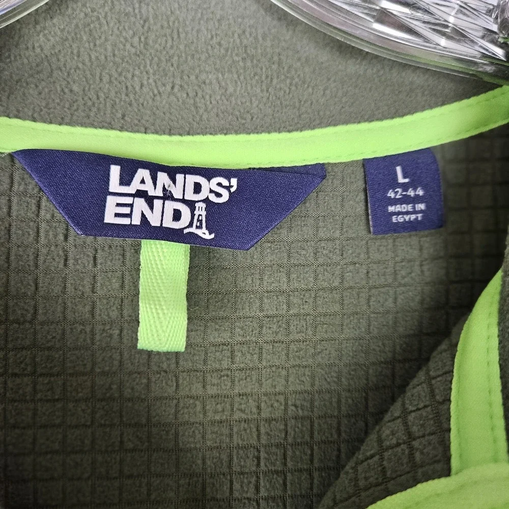 Land's End Men Long SleeveFullZip Grid Fleece Jacket (Navy/neon Green) Size‎ L